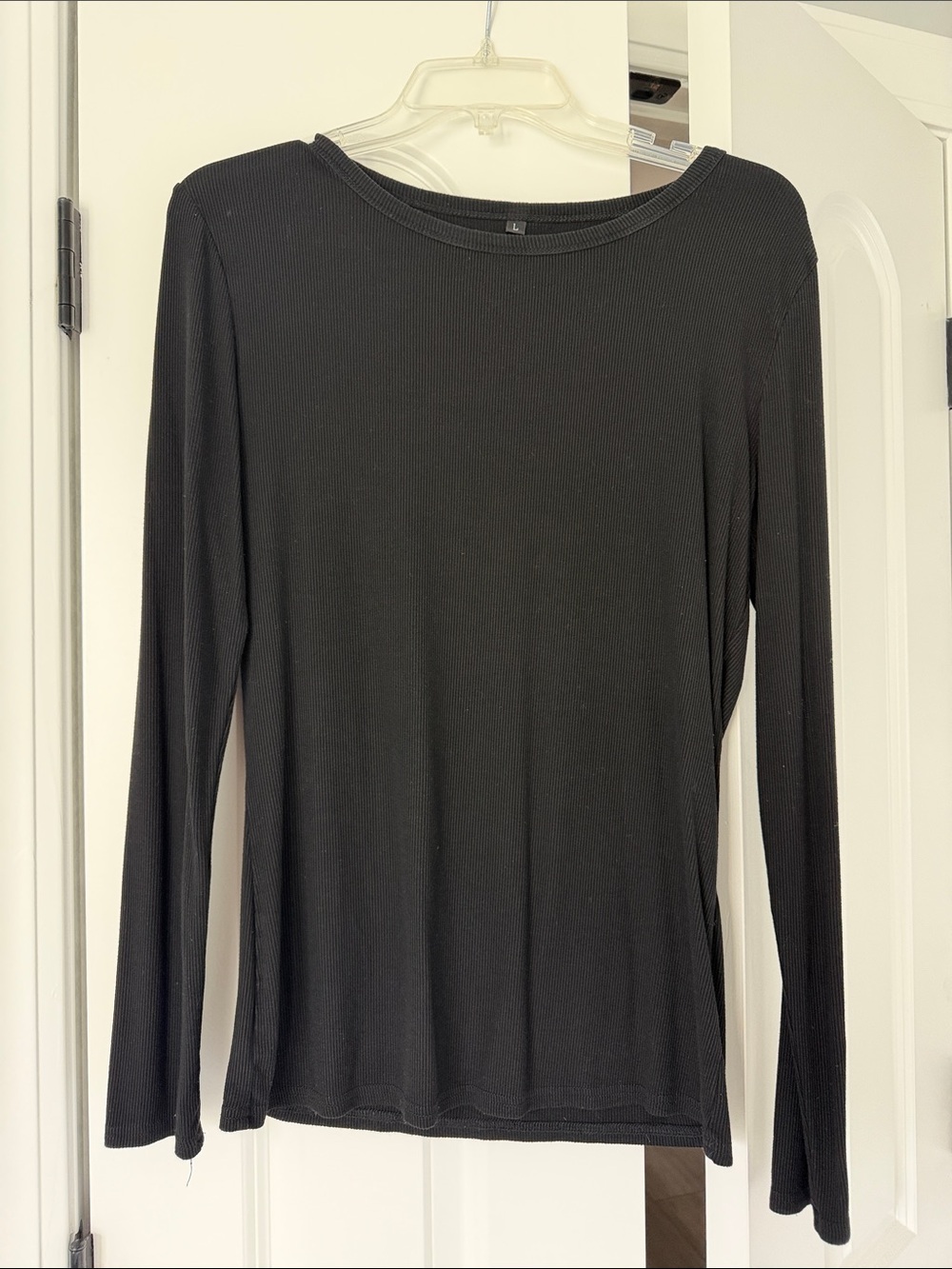 Black Ribbed Long Sleeve Top- Womens L